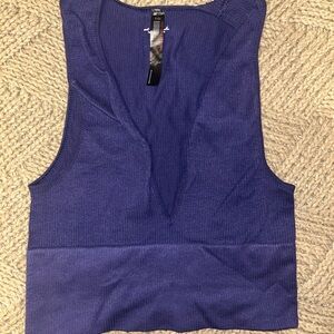 Urban Outfitters Navy Ribbed V-Neck Cropped Tank
